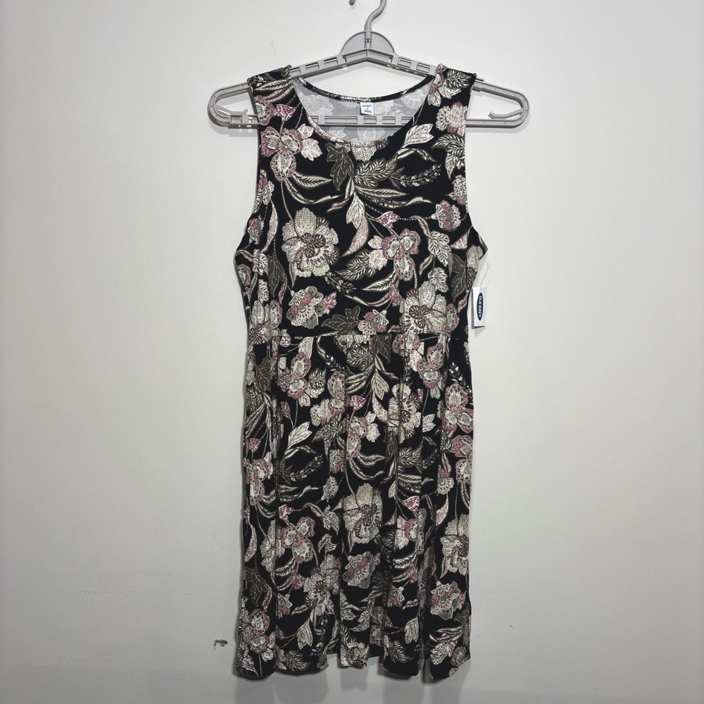 Old Navy Floral Print Cotton Dress Sleeveless Black Pink Casual Womens XL NEW